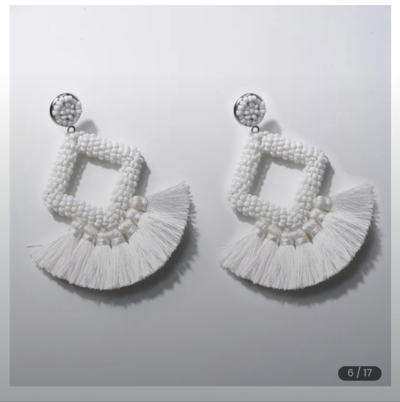 Jewelry - Elegant White Beaded Earrings